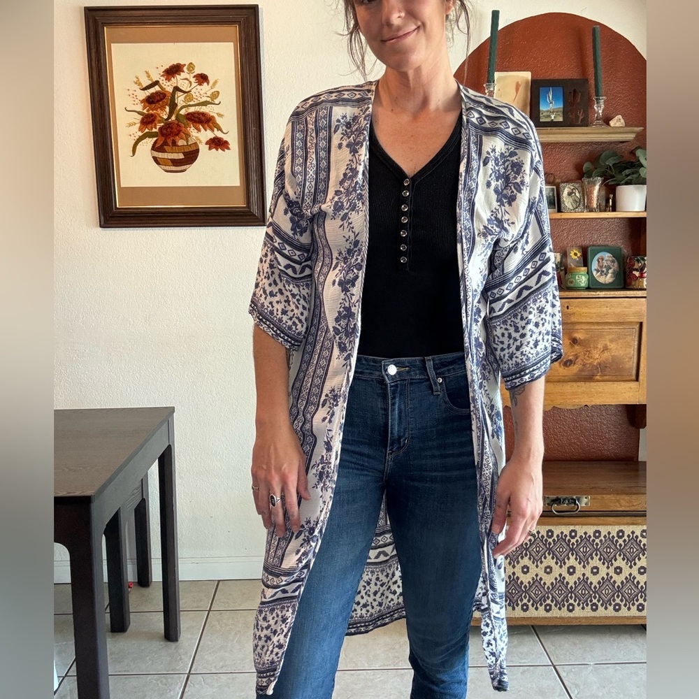 Blue and White Patterned Kimono